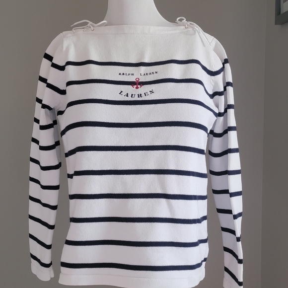 Lauren Ralph Lauren Sweaters - Lauren Ralph Lauren White Striped Sweater - Size Large